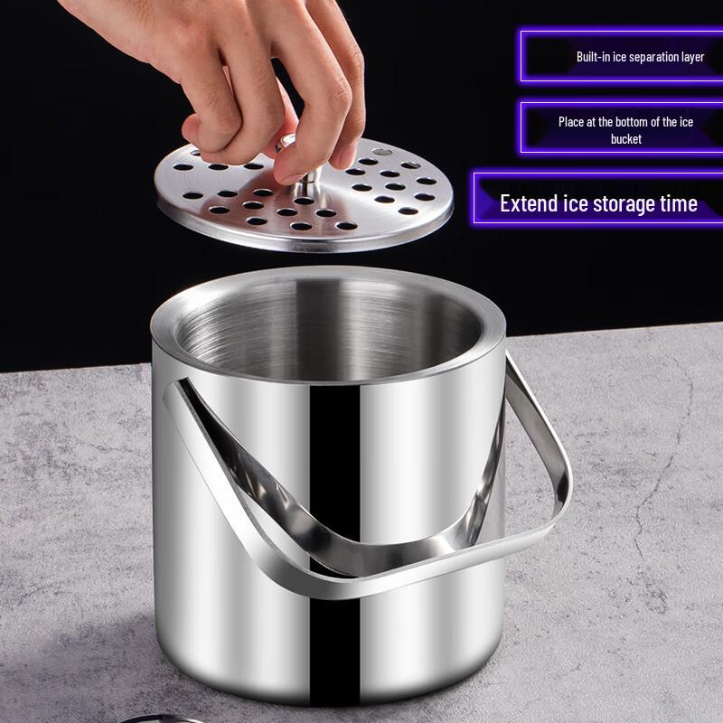Hanyou Portable 304 Stainless Steel Double-Layer Ice Bucket 2.8L
