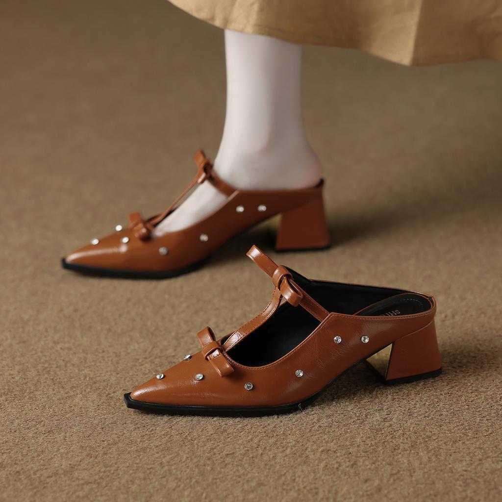 6001-9 High-heeled bag head half slippers women's summer wear light luxury Mary Jane temperament versatile pointed sandals