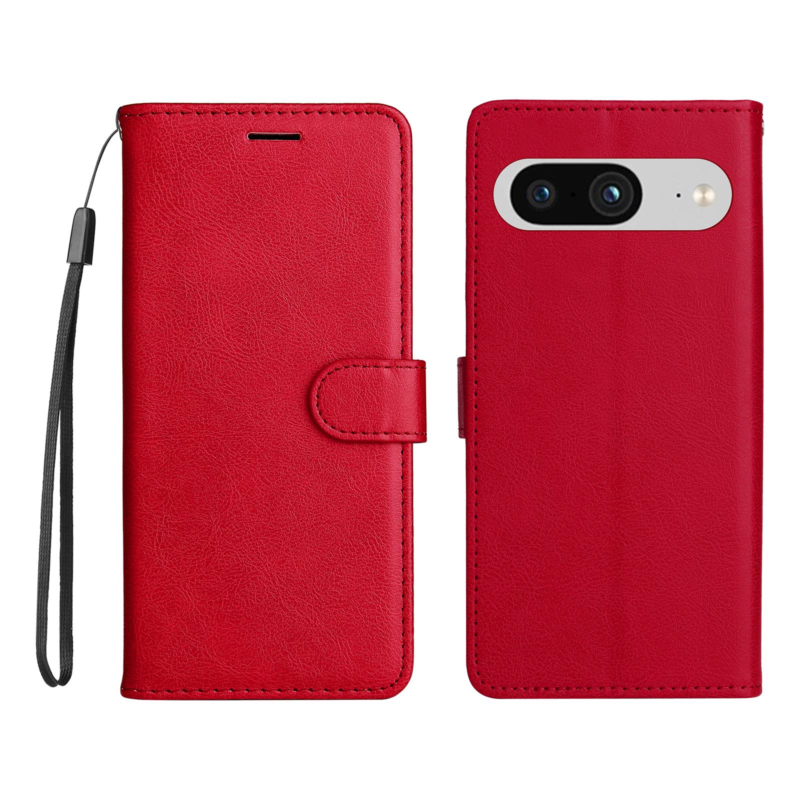 

For Google Pixel 8 Leather Wallet Case with Strap Solid Color Phone Stand Cover