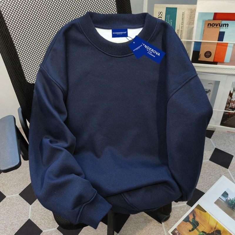 Sweatshirt à col rond surdimensionné couleur unie pour femme Coupe ample Hiver Décontracté Haut Mélange de coton