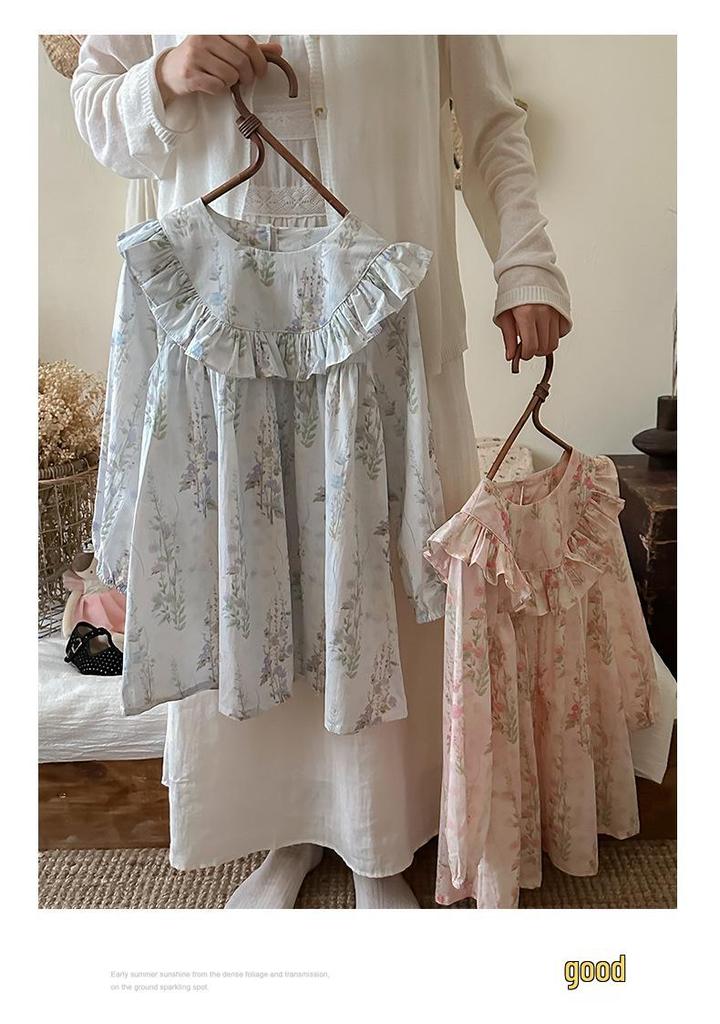 Korean Ruffle Lace Floral Dress for Girls - Autumn 2026 Sweet Princess Style