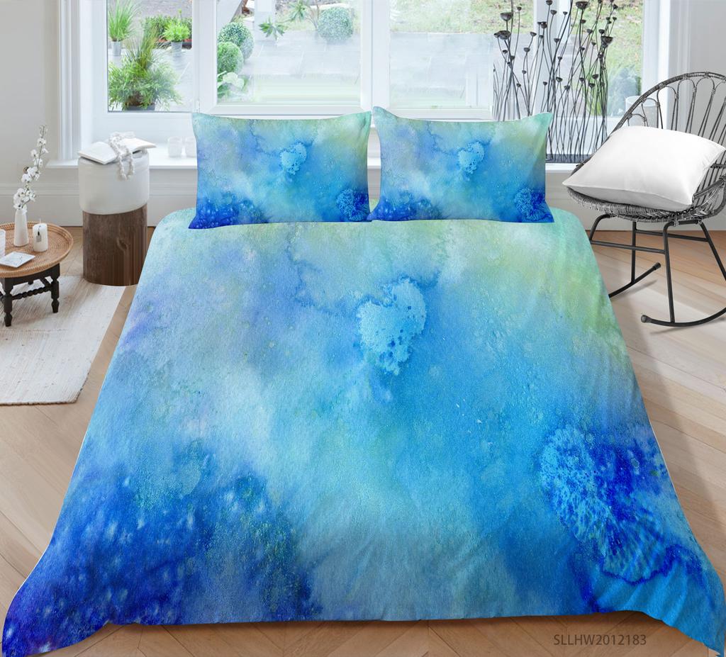 Watercolor Splashing Ink 3D Digital Printing Quilt Cover Pillowcase Two Or Three-Piece Set Polyester