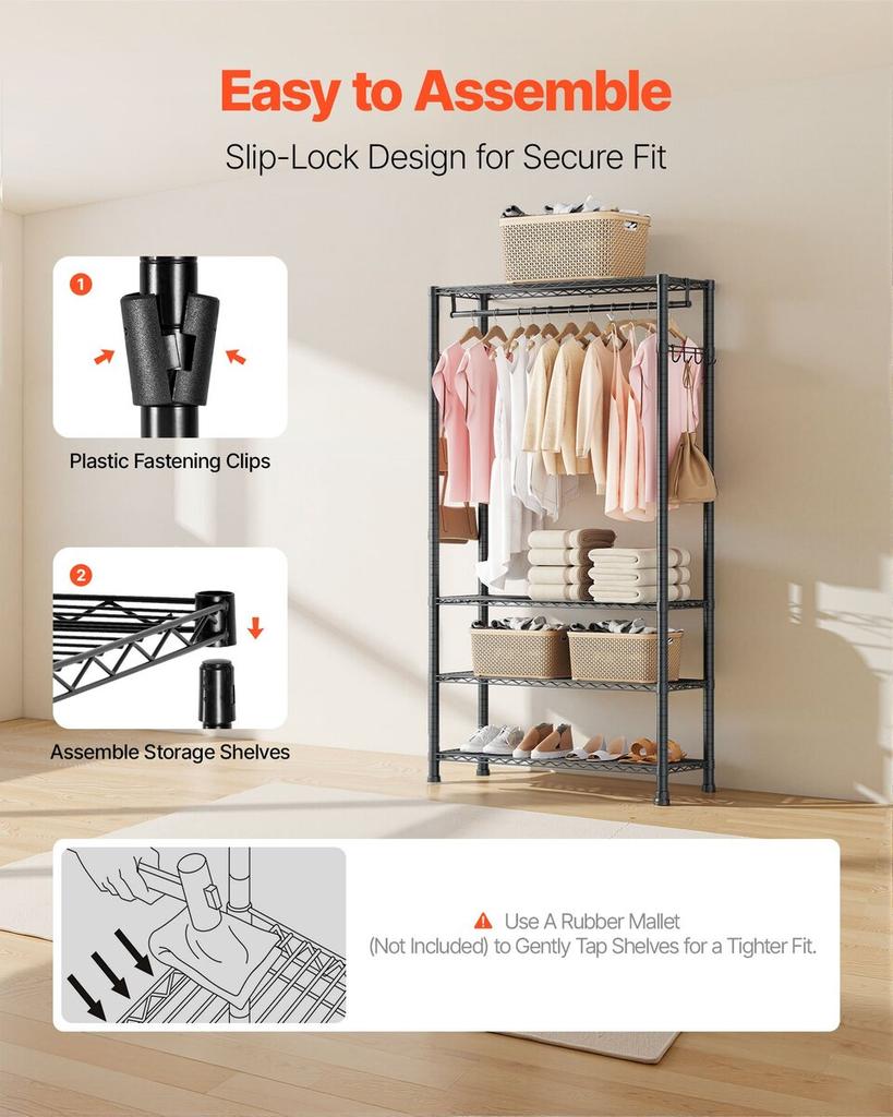 Clothing Garment Rack, Heavy Duty Clothing Garment Rack, 4 Adjustable Tiers Clothing Racks with Carbon Steel, 227 kg Load Capacity Closet Wardrobe for