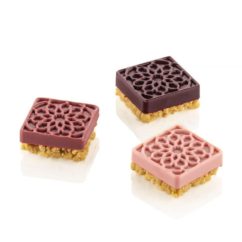 Circular or Square Top Patterned Decorative Chocolate Mold Red Brown Silicone Cake Molds DIY Soap Moulds Dessert Baking Tools
