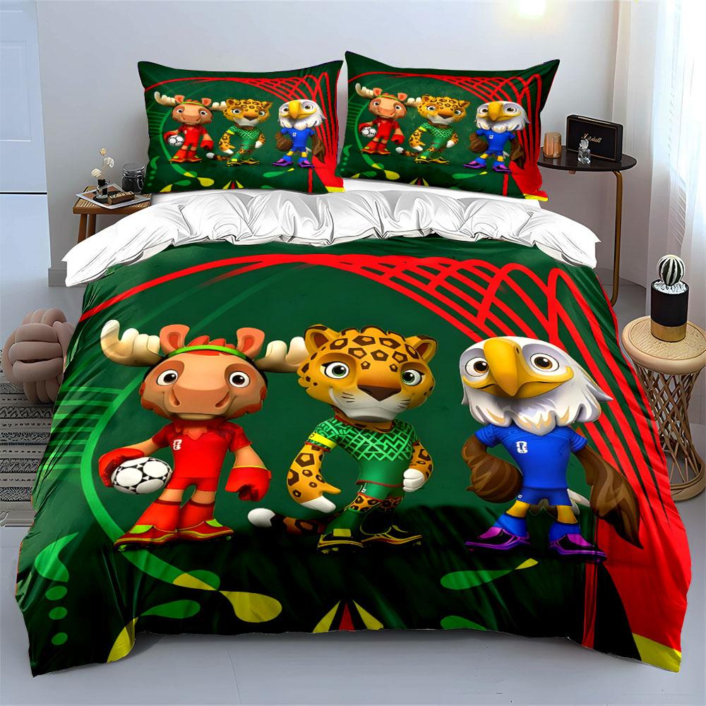 Animal soccer mascots ensemble Print Bedding Set 1 Duvet Cover 2 Pillowcases for Adult and Children Luxury Gift Full Size
