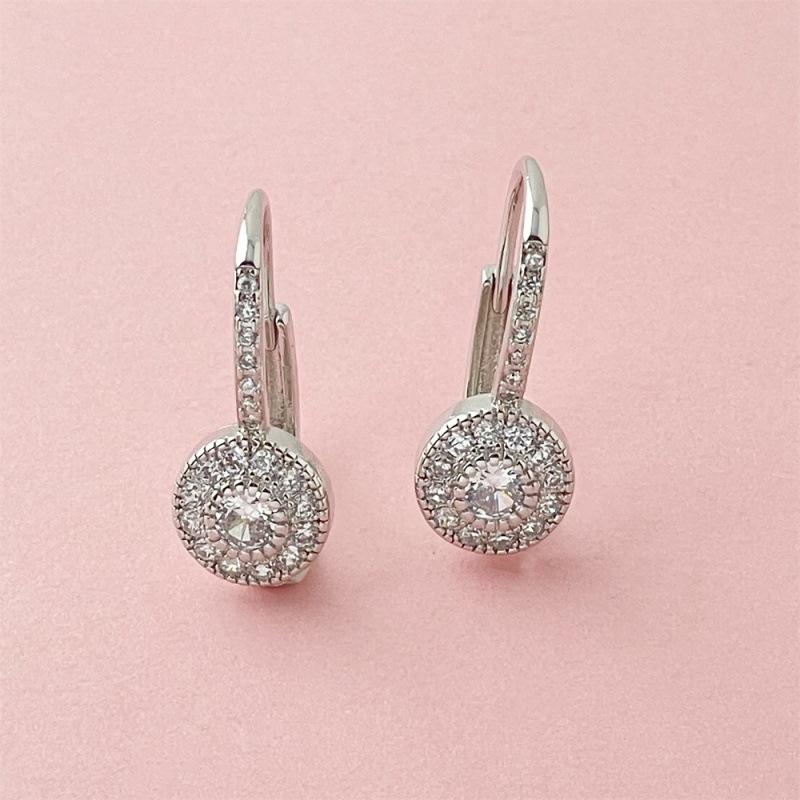925 Sterling Silver Simple and Generous Fashion Micro-inlaid Zircon Round Earrings Birthday Party Anniversary Gift