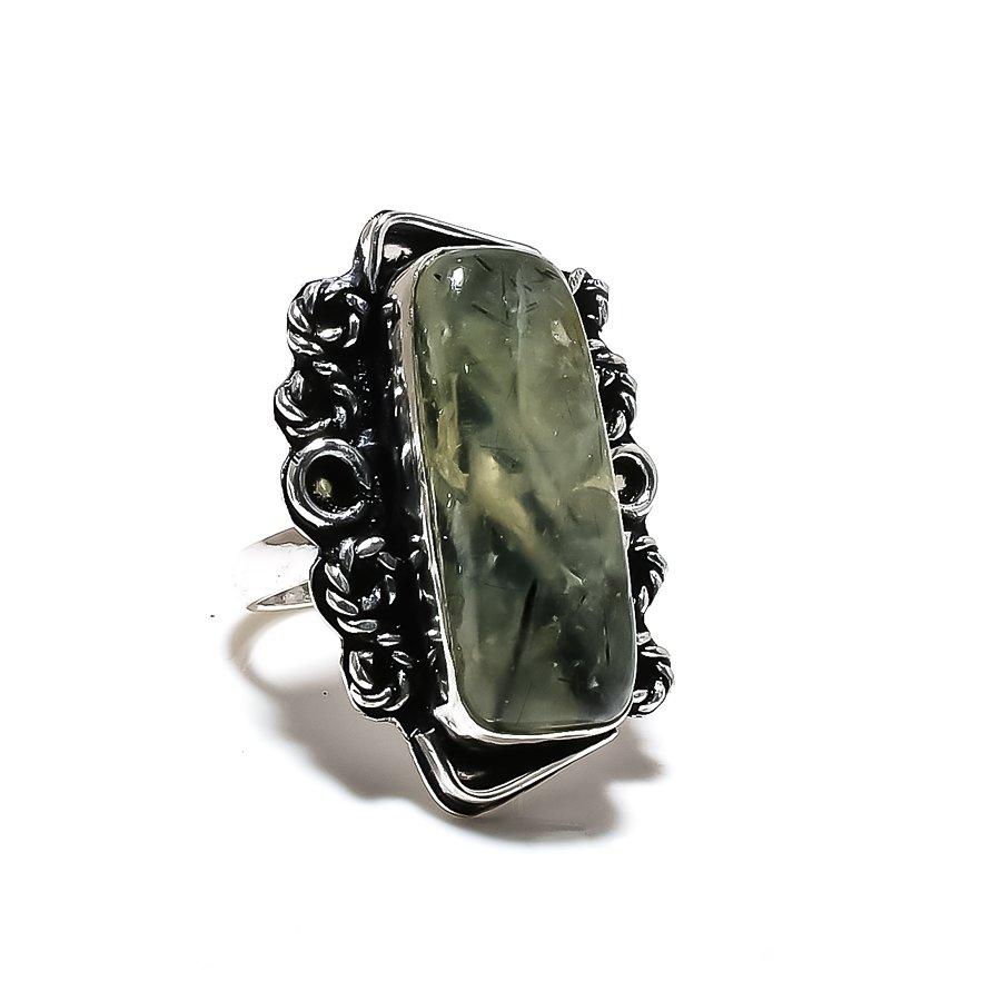 Prehnite Gemstone Handmade 925 Sterling Silver Jewelry Ring Size 7 SU-7406