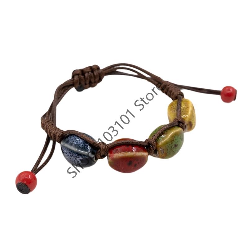 Big Eye Cat Bracelets for Women Men Sweet Cool Heart Ceramic Beaded Bracelet Adjustable Braided Rope Aesthetic Party Jewelry