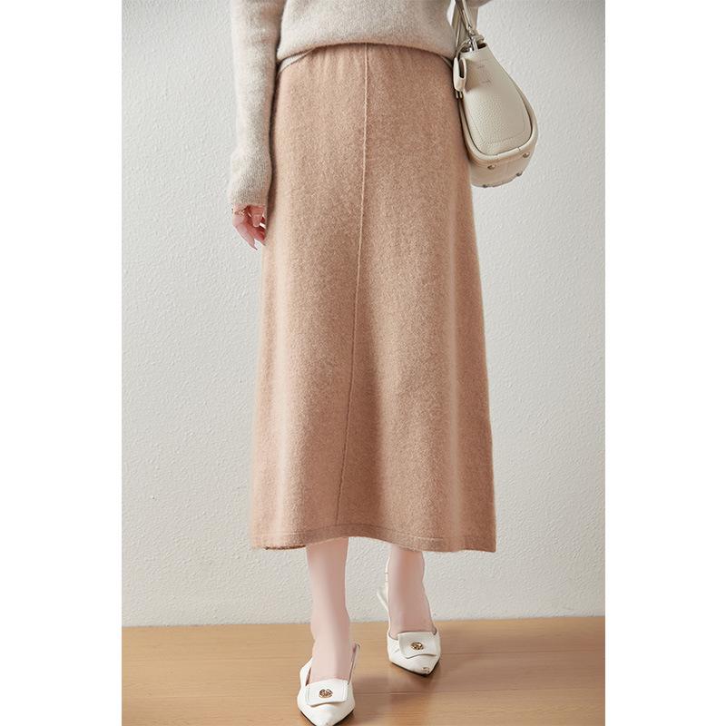 

Женская миди-юбка-карандаш из шерсти с высокой посадкой - Однотонная, Универсальный вязаный дизайн для осени/зимы S (80-95 jin)