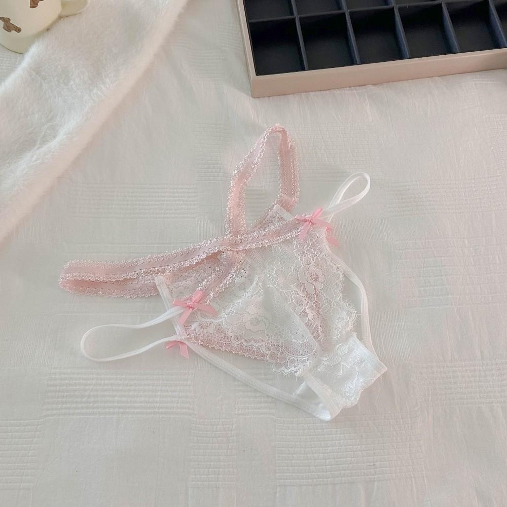 Bow French Style Briefs Mid Waist Women Underwear Lingerie Lace Flower Panties  Gifts