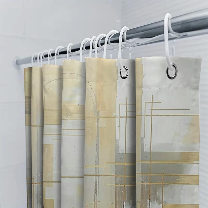 Luxury Bath Shower Curtain with Artistic Design White and Beige Abstract Watercolor Pattern