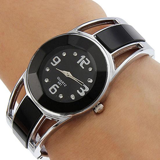 Women Fashion Opening End Quartz Analog Round Case Bracelet Bangle Wrist Watch