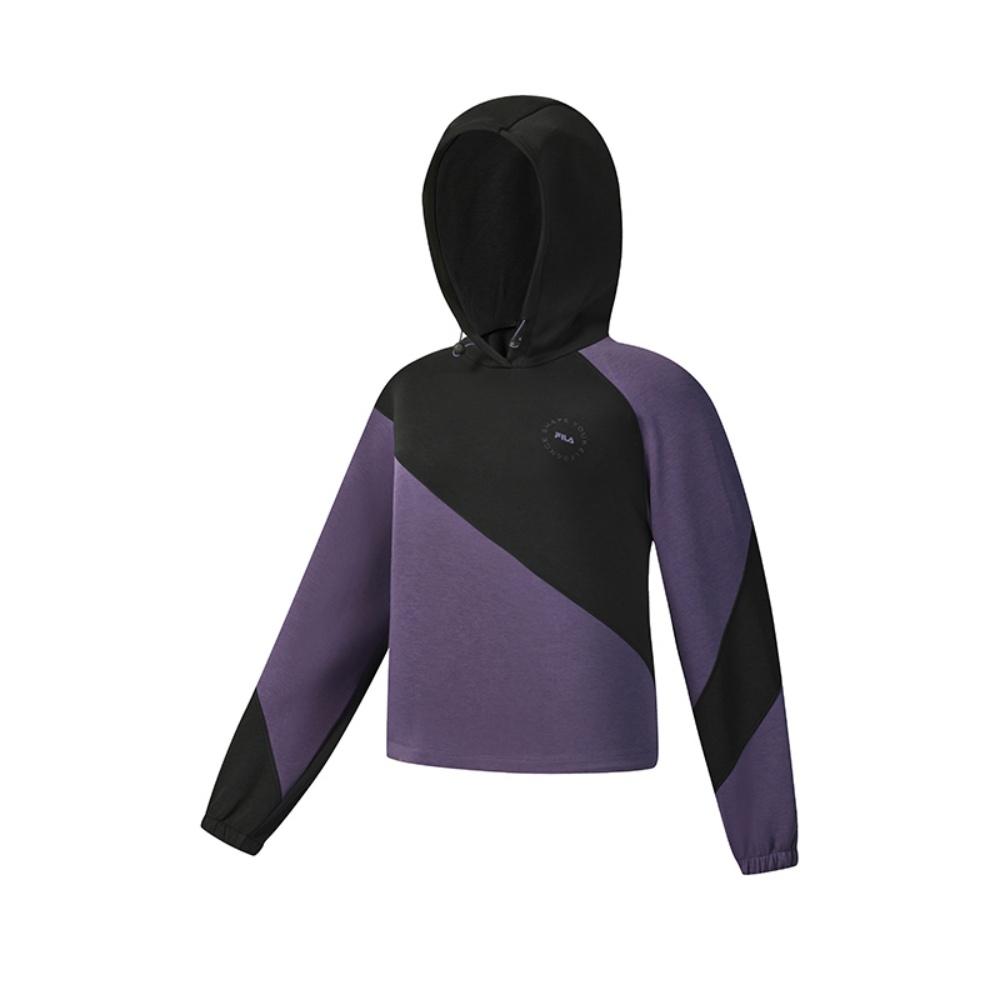 FILA Fitness Series Fashion Comfortable Casual Sports Color Block Loose Hoodie Women hoodies Purple A11W541212FPU