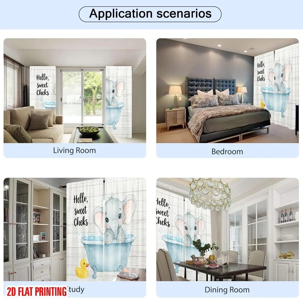 JIT 2pcs Cartoon Elephant Sheer Curtain   Design Drapes for Nursery Windows   Rod Pocket   Home Decor