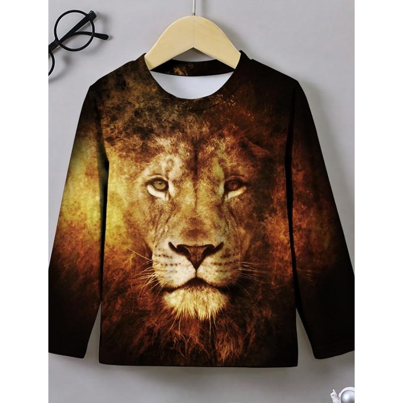 Men's T-shirt Pattern Lion Pattern Printing Round Neck Brown 3D Printing Outdoor Daily Long Sleeved Printing Clothing Designer