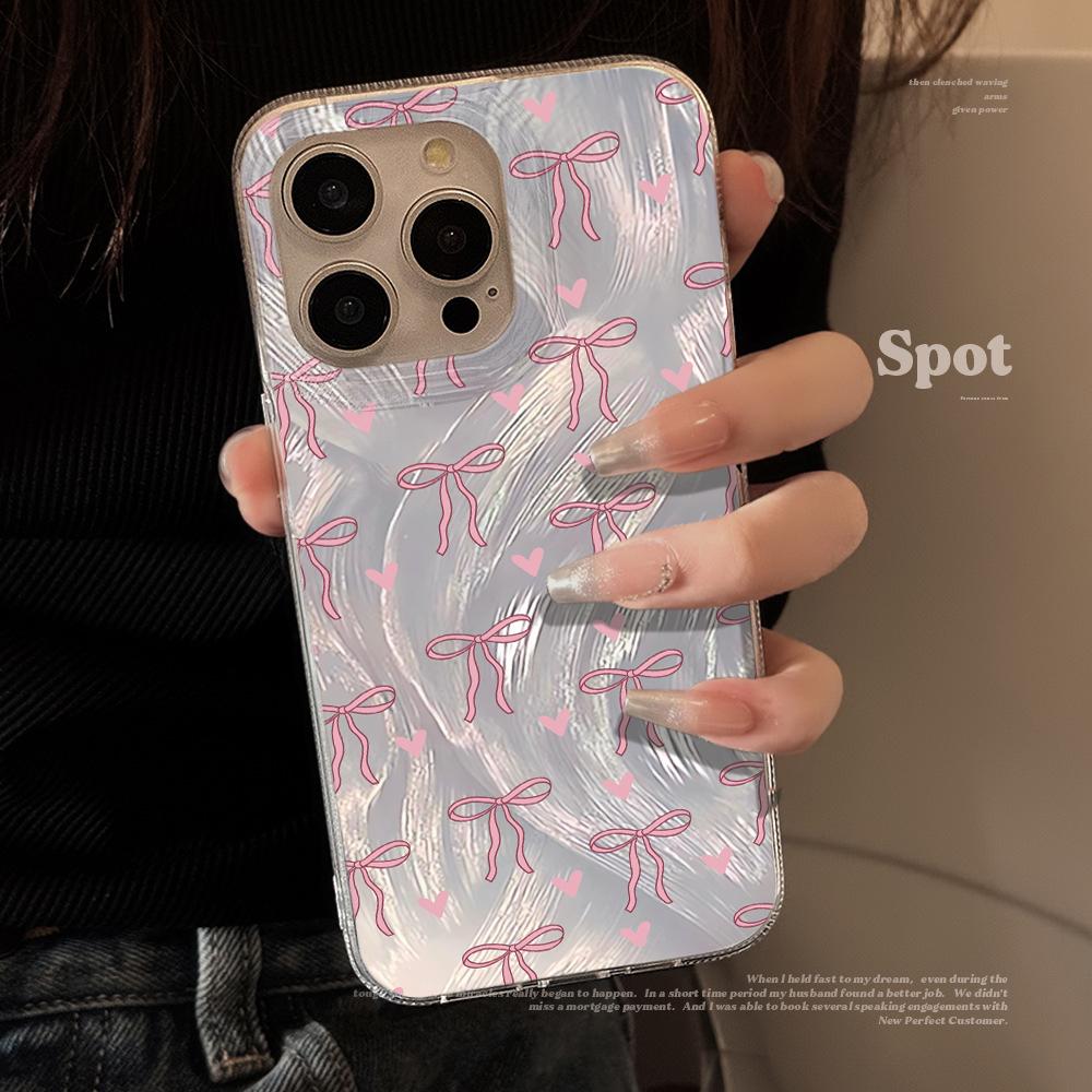Pouzdro na telefon s mašlí v dívčím stylu Láska Pro iPhone 17 Pro 15 16 14 13 12 11 Pro Max 17e 16e 8 7 Plus XR XS X Stříbrné Měkké Kryt proti pádu