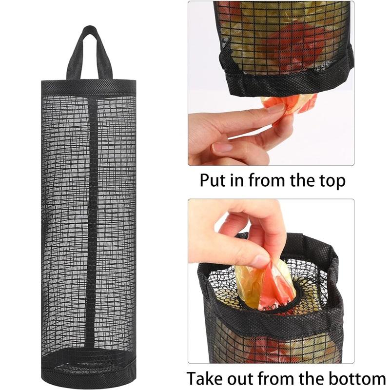 2pcs Mesh Plastic Bag Holder Carrier with Stick Hooks Garbage Bag Storage Organizer