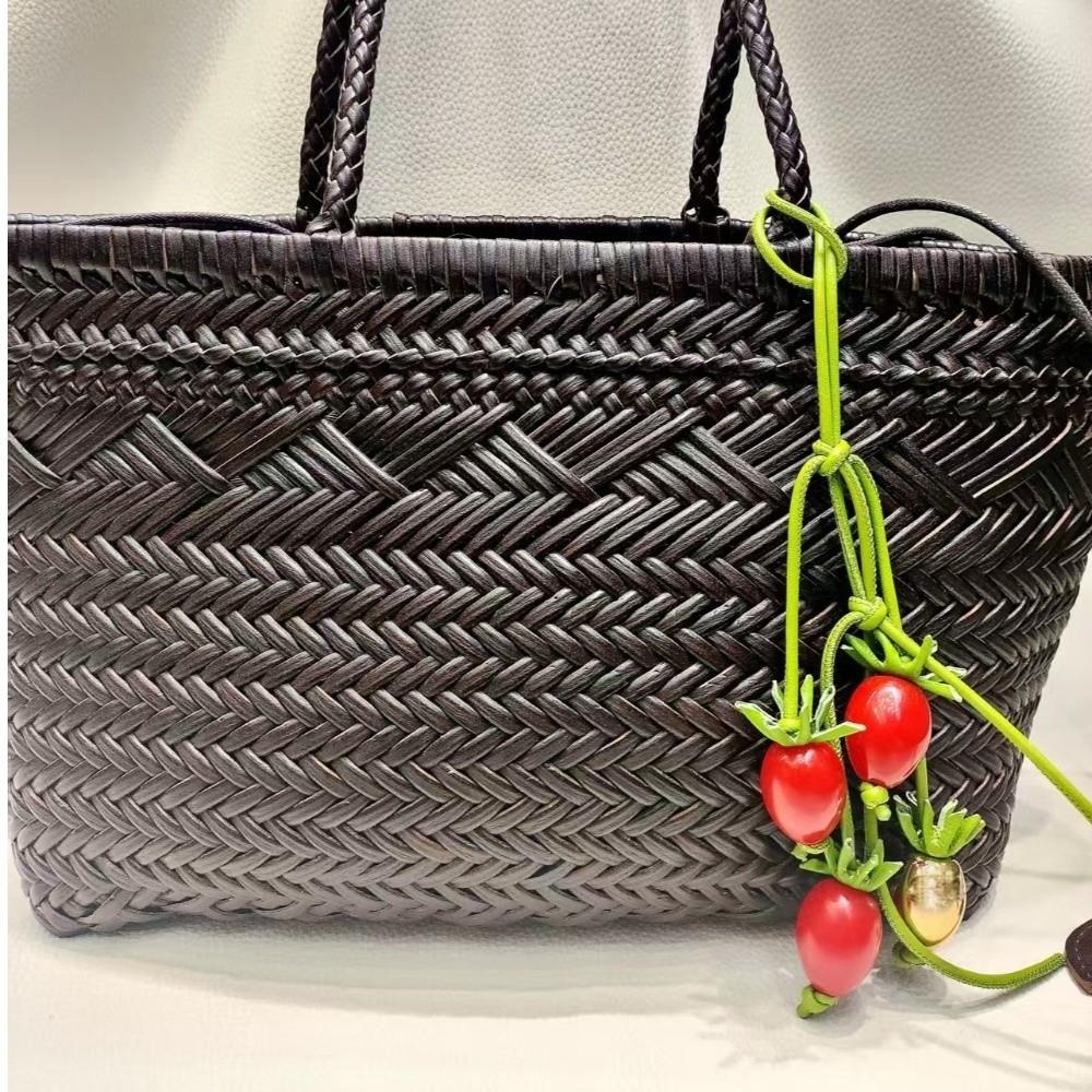 Handmade Flower Pu Leather Pendant Tomato Bag Pendant Fashion Leather Keychain  Men