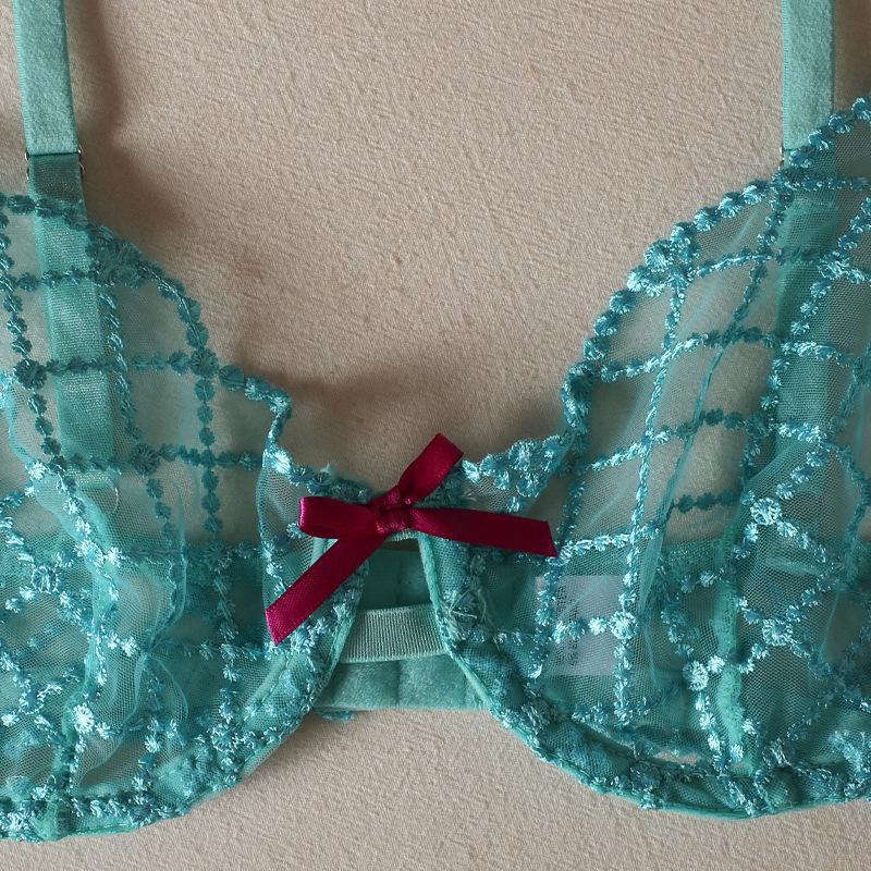 Lake Blue Embroidered Sling Bra Set: Trendy European and American 3-Piece with Steel Support