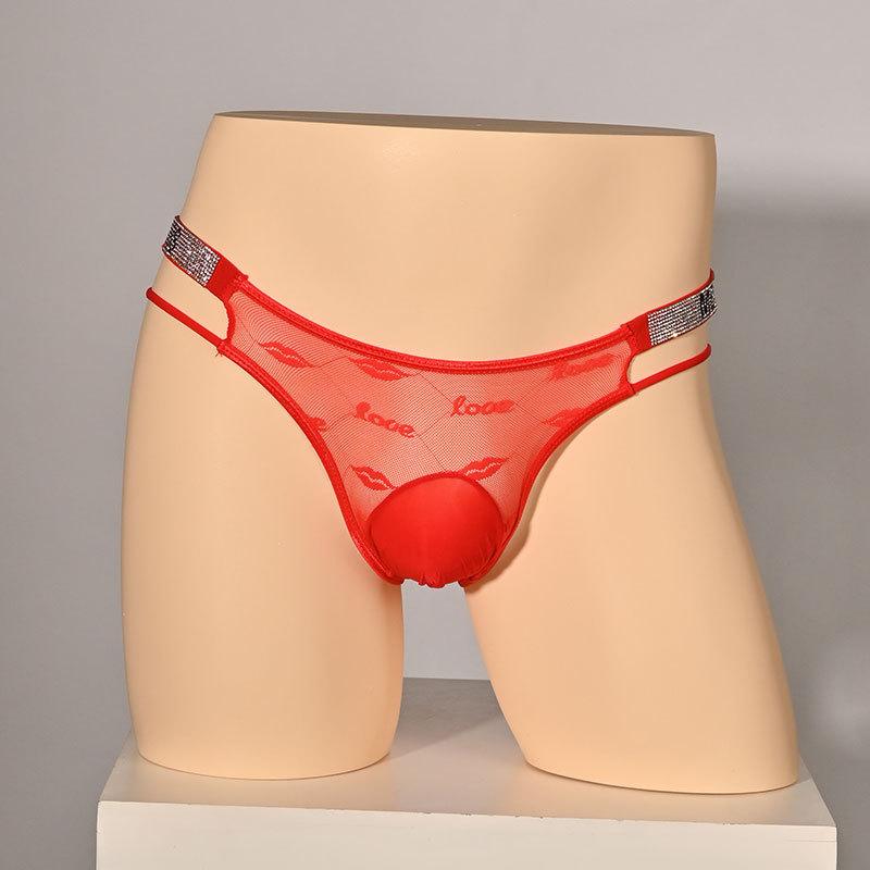 Silky Penis Sheath Panties Men Breathable Mesh See Through Briefs Diamond Low Waist Bedding Underwear Sissy Nightclub Gaywear
