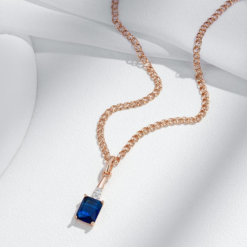 Collier Pendentif Zircon Naturel Carré Bleu Brillant Inhabituel Pour Femmes Luxe Couleur Or Rose Fête Bijoux Fins Quotidiens