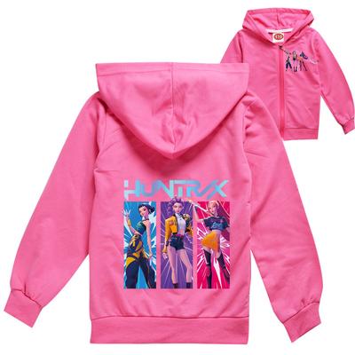 Kids Girls Anime Cartoon K-Pop Rumi Zoey Mira Print Casual Hooded Long Sleeves Zipper Jacket Coat