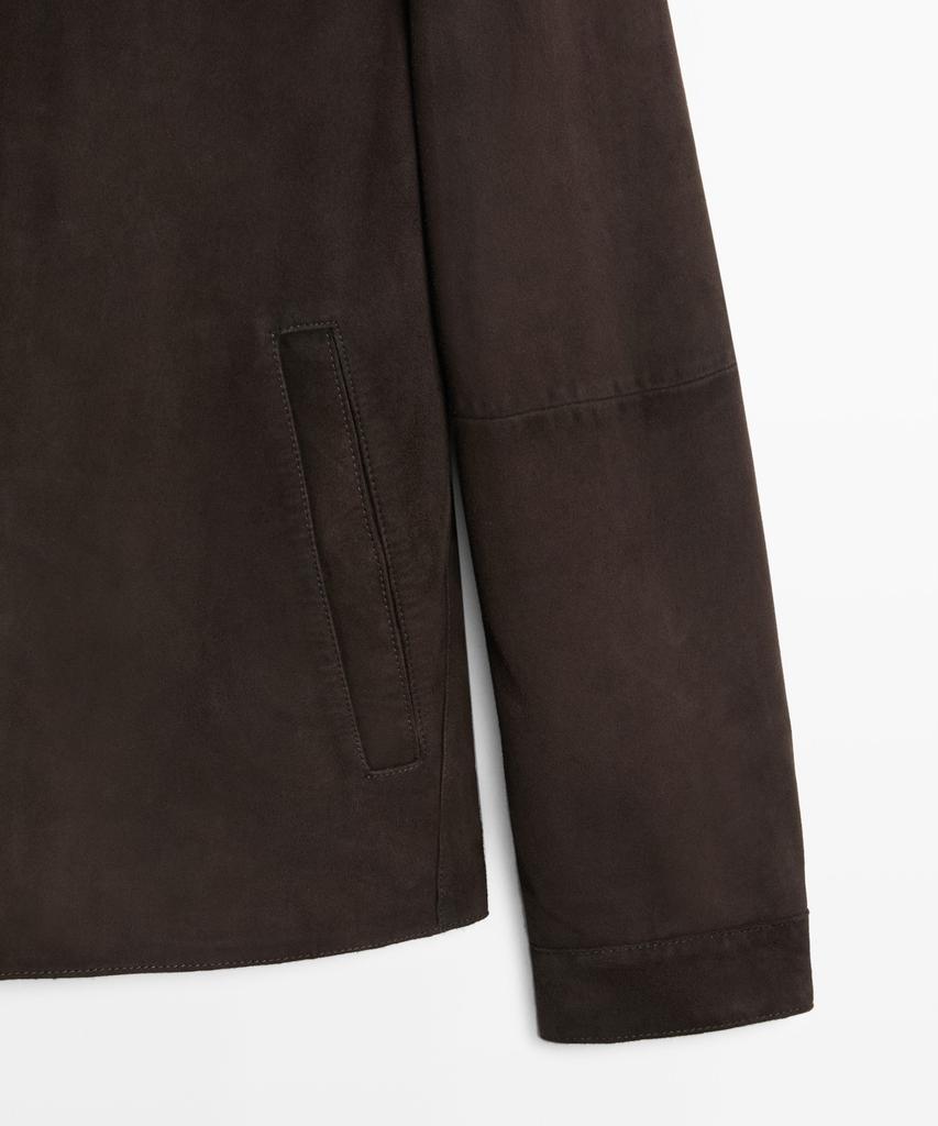 Massimo Dutti Suede Leather Overshirt With Pocket Details