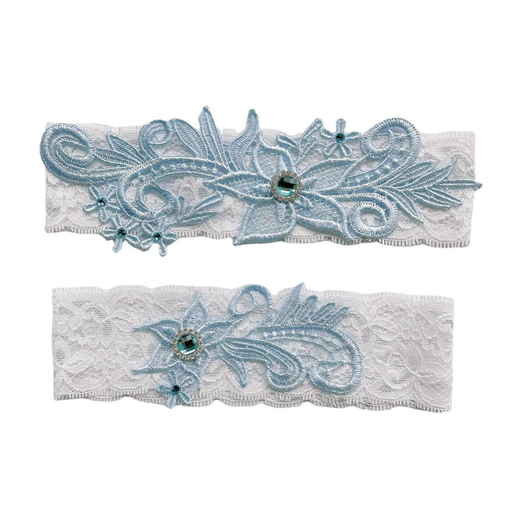 1 Pair Lace Garter Belt Sky Blue Elastic Romantic Skin Friendly Bridal Wedding Garter for Women Girls Party Sky