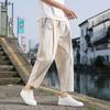 Men's Linen Long Pants Spring Autumn Drawstring Vertical Button Breathable Comfortable Loose Straight Beach Casual Pants