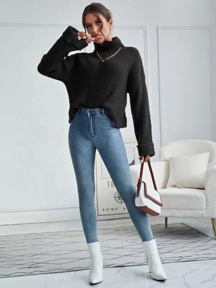 Pull à Col Haut Ample en Tricot pour Femme - Vêtement d'Extérieur Pull Décontracté Automne & Hiver