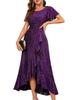 European and American women's clothing new high-waisted split ruffle edge dress cocktail party elegant shiny dress