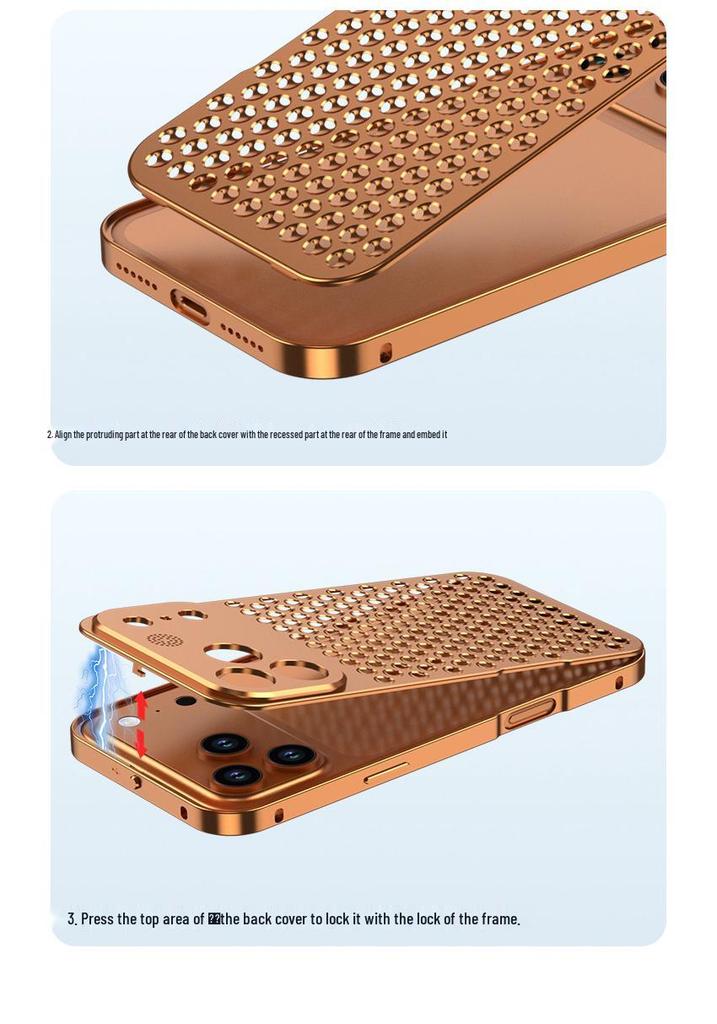 Compatible Aluminum Alloy Heat Dissipation Spring Buckle Case for iPhone 17 Pro - Metallic Anti-Drop Protection.