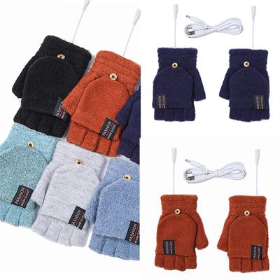 USB Electric Heated Convertible Gloves Winter Half Finger Mittens Stretchy Half Finger Gloves with Top Cover for Men