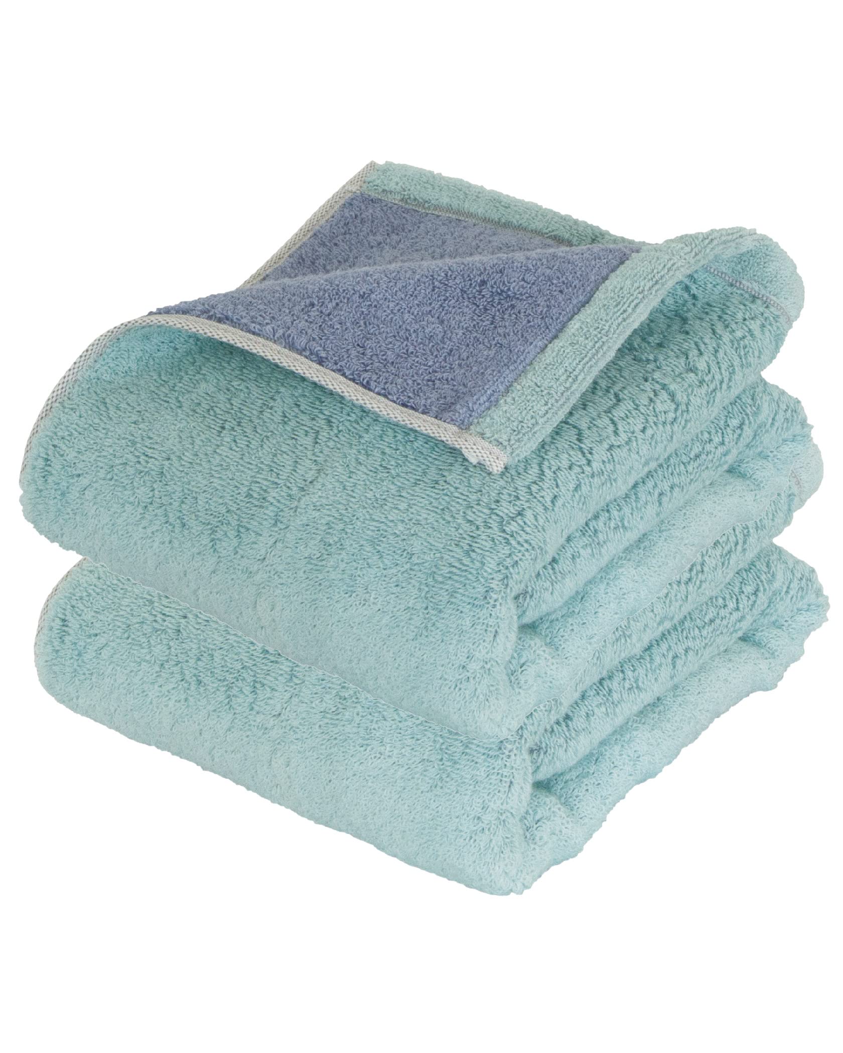 Сертифицированный мини-набор для ванны Imabari из полотенец Made in 34 x Мятный x Синий, 2 шт., Плотные, Маленькие, Впитывающие, Япония, 120 см, 100% Хлопок, Двусторонние,