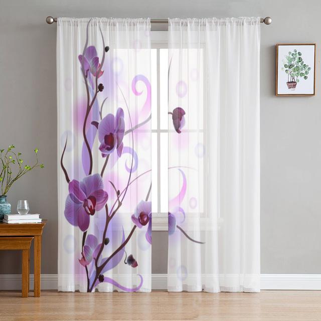 Blomster Rosa Orkidé Refleksjon Rene gardiner For jente Barn Soverom Kjøkken Vindusgardiner Gardin Hjemdekorasjon