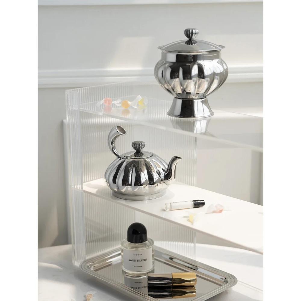 Nordic Luxury Stainless Steel TeaPot, Retro Sugar Bowl, Coffee Candy Jar with Lid for Home Decoration, Afternoon Tea, Holtel