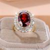 Damen Luxus Großer Roter Stein Oval Eheringe Antik Goldfarbe Vintage Zirkon Verstellbar Verlobung Cocktailring Schmuck CZ