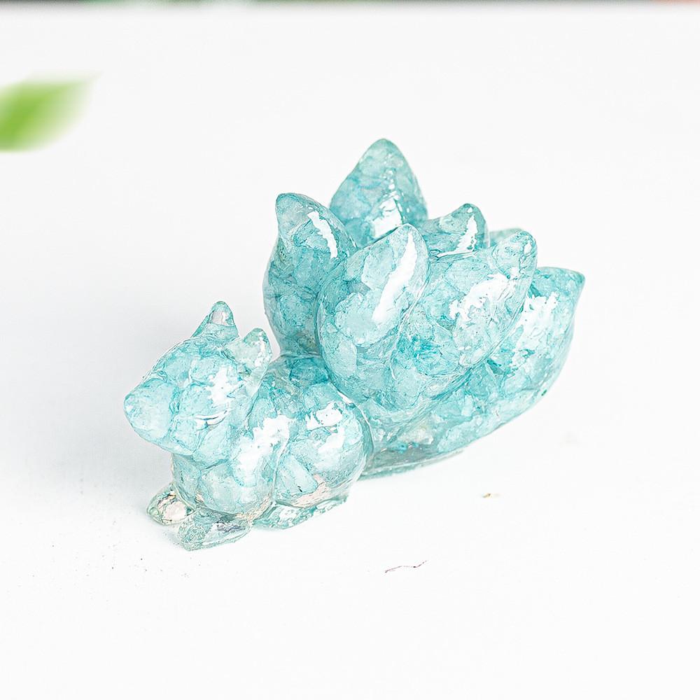 Figurina in Resina di Volpe a Nove Code con Pietre di Cristallo Naturale per Decorazione da Scrivania Regalo per Amici