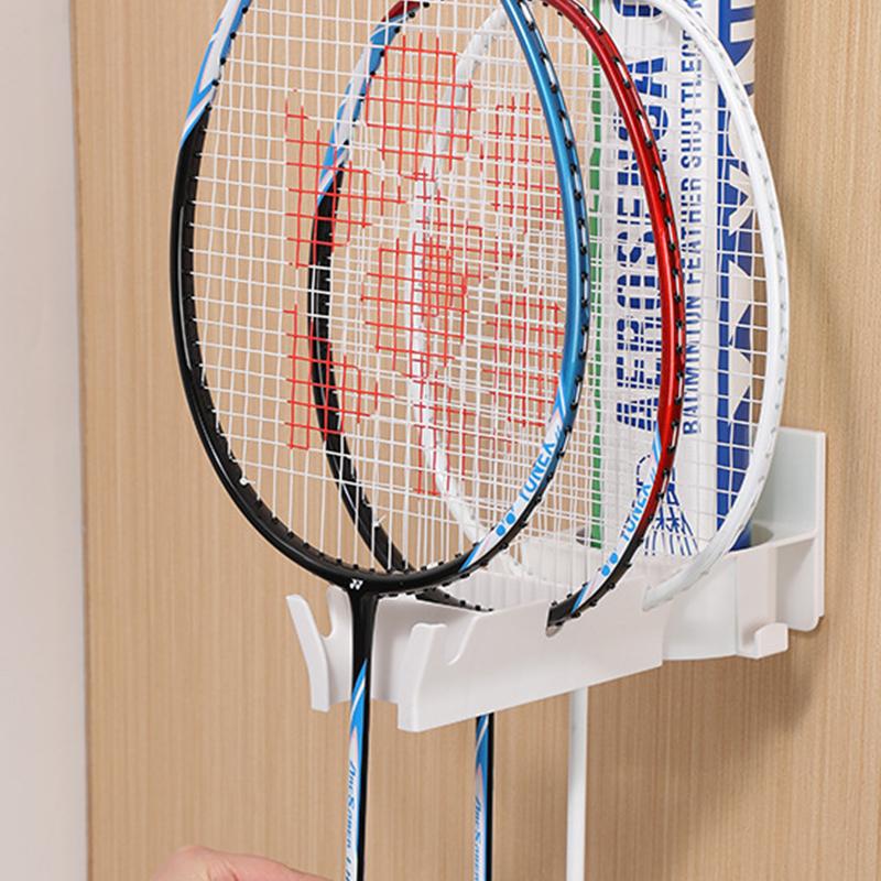 Wall Mounted Badminton Racket Holder Punch Free With Ball Hanger 3-Slots Storage Rack For Tennis Pickleball Ping Pong Paddle