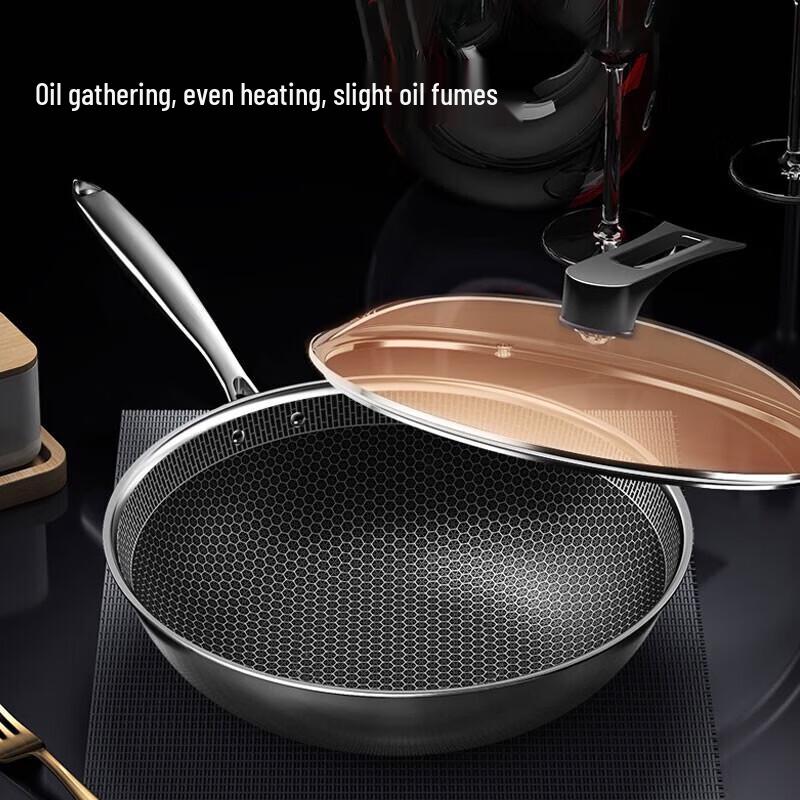 KOBACH 32cm 304 Stainless Steel Honeycomb Non-Stick Wok
