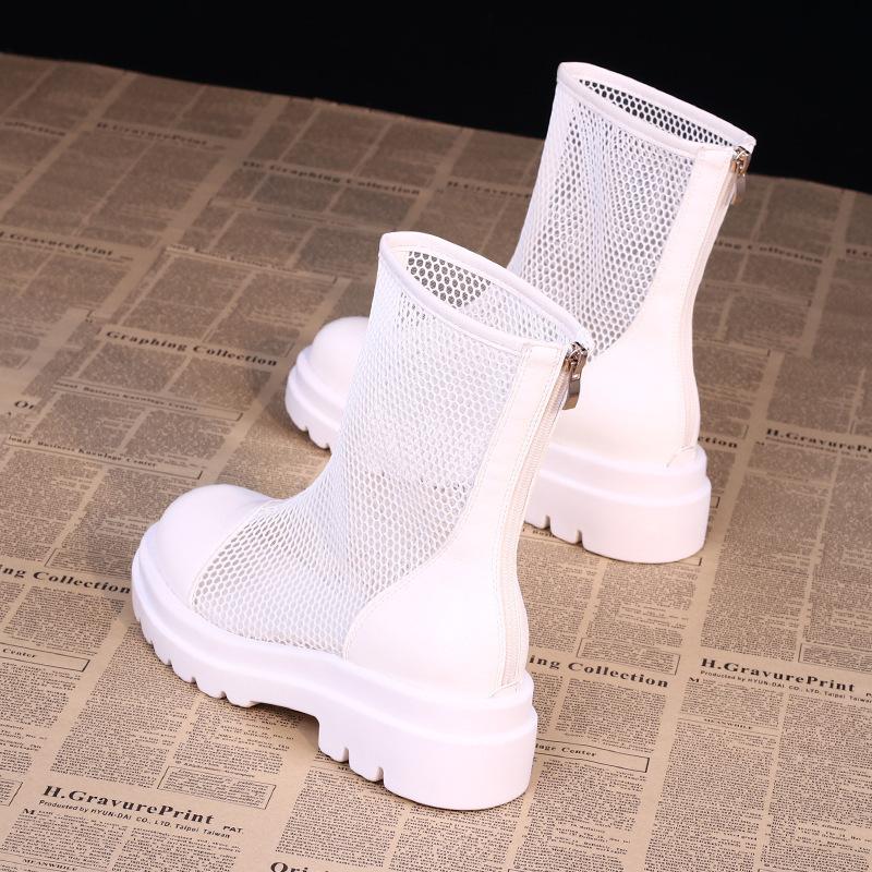 Short Boots Women's Thick-soled Martin Boots Spring and Summer Thin Flat-bottomed Mesh Cool Boots Versatile Breathable Boots
