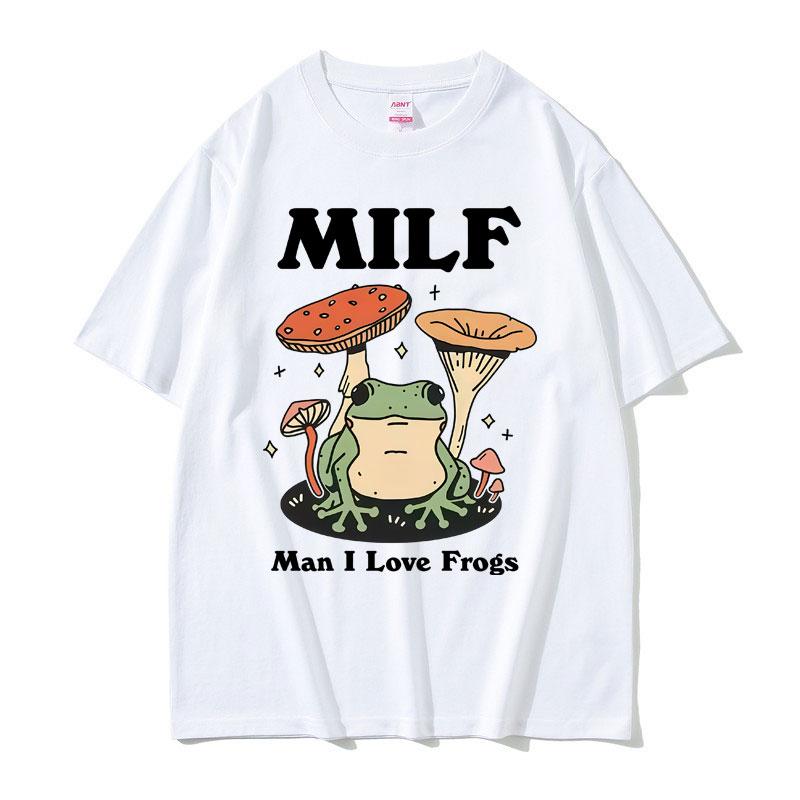 Lustige MILF Mann Ich Liebe Frösche Meme Grafik T-Shirts Humor Froschliebhaber T-Shirts Herren Damen Mode Sommer Kurzarm T-Shirt