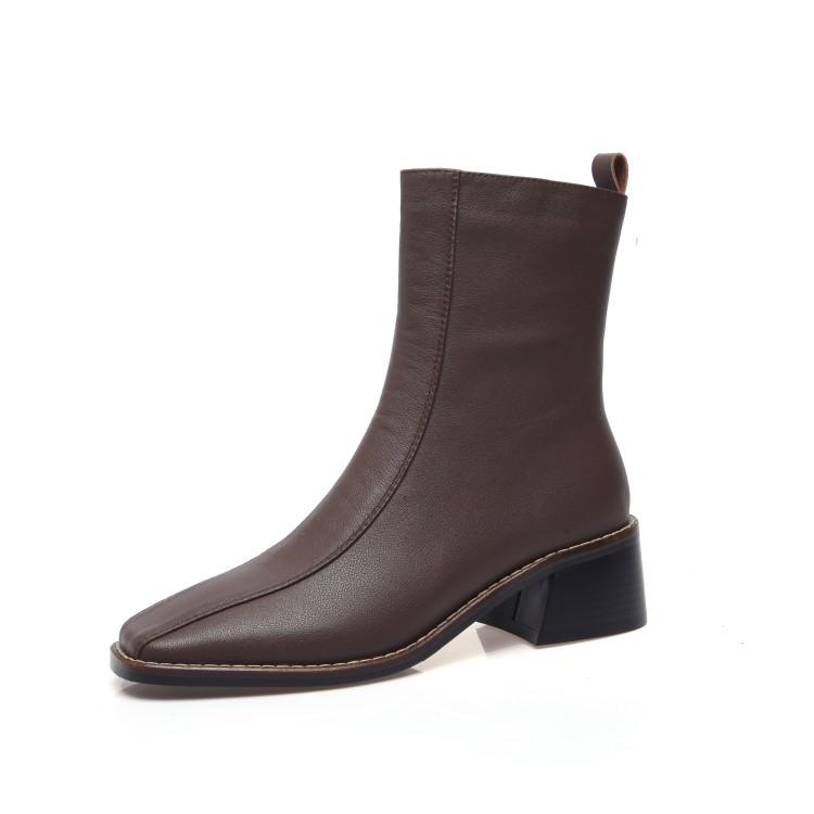 Fashion 2025 New Autumn Women Boots Genuine Leather Fashion Chelsea Boots for Women Square Toe Short Boots High Heels Ladies Shoes