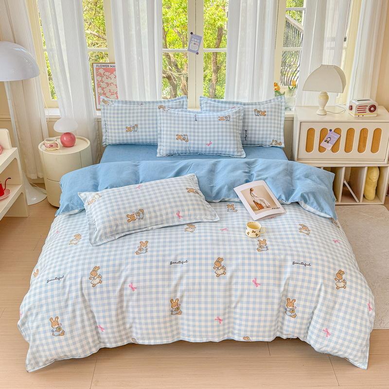 Pure Cotton Four-piece Set Thick Brushed Small Fresh Cotton Bed Sheet Quilt Cover Bed Sheet Dormitory Three-piece Set