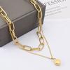 18K Gold Plated Layered Heart Lock Pendant Necklace, Dainty Chunky Paperclip Chain Double Layer Choker for Women, Trendy Jewelry