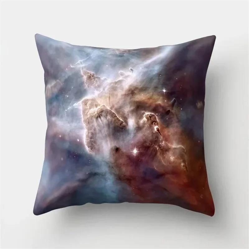 Rainbow Starry Sky Moon Fantasy Pattern Throw Pillow Cover With Short Plush Print For Living Room Sofa Decoration Cushion Cover