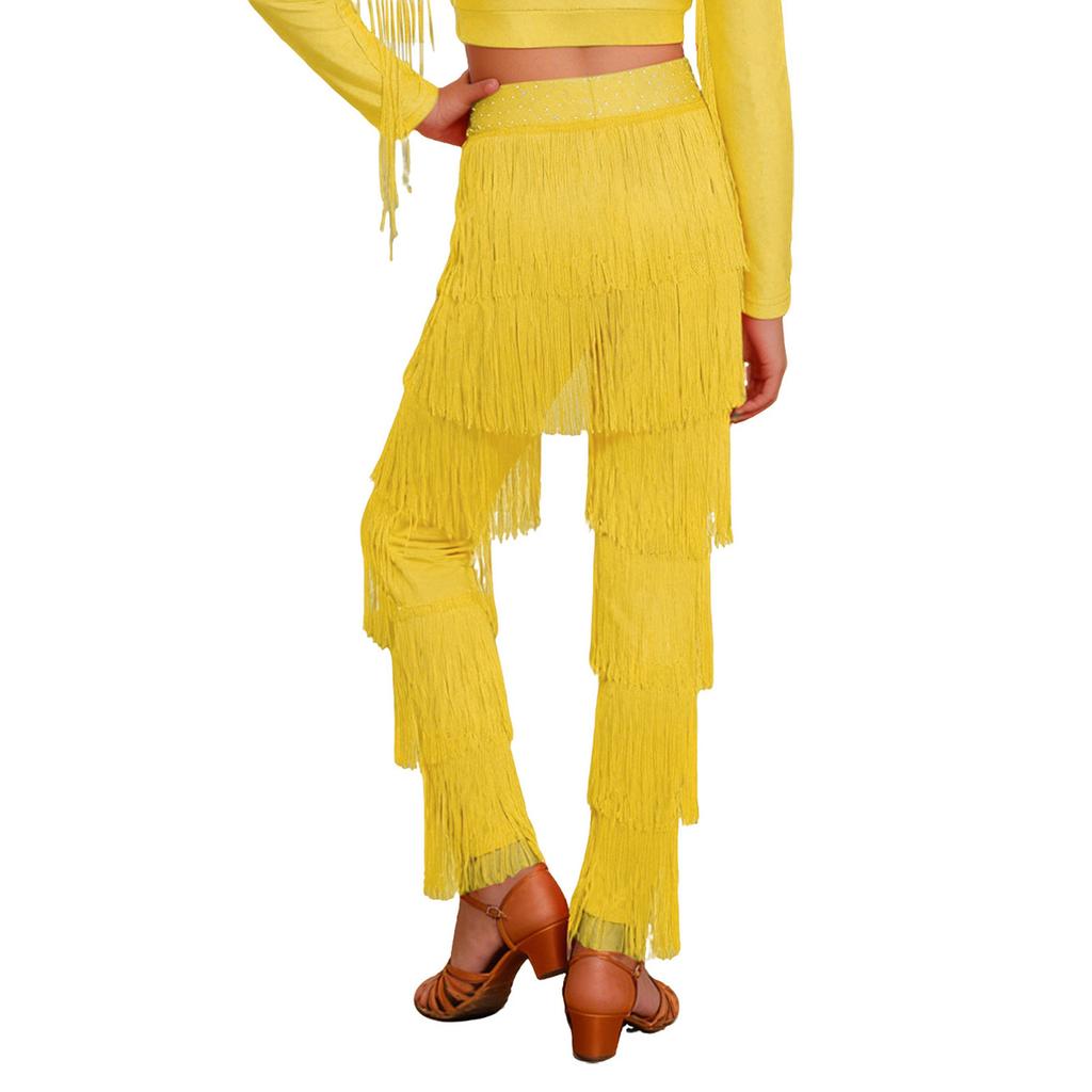 Pantaloni cu Franjuri pentru Dans Latin Fete Talie Elastică Părți cu Ciucuri Pantaloni Samba Rumba Cha Cha Salsa