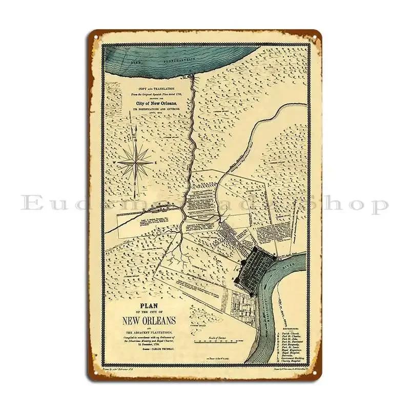 Map Of New Orleans Metal Plaque Poster Printing Club Pub Pub Garage Tin Sign Poster 20x30cm(7.8x11.8inch)