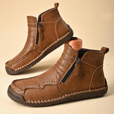 New Autumn Handmade Leather Men Boots Outdoor Design Sneakers Man Breathable Casual Leather Shoes Men Ankle Boots Zipper Shoes