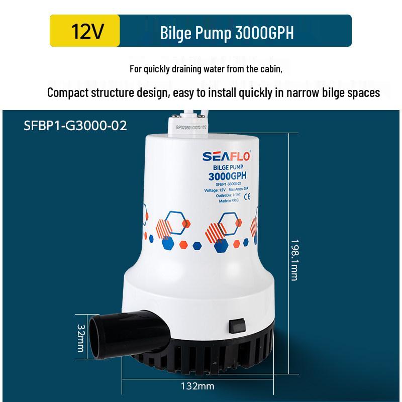12V/24V DC Submersible Marine Bilge Pump for Fishing Boats - High Flow Seawater Drainage Pump